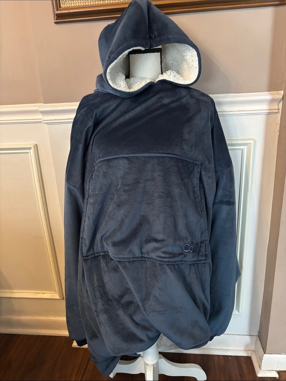 Cozy Oversized Hooded Sherpa Pullover - Deep Navy